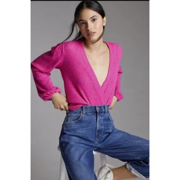 NEW Anthropologie Amadi Pink Cozy Comfy Surplice Top - Small - Picture 1 of 9